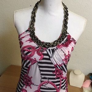 Print Dazzle Halter Backless Dress Sz Large